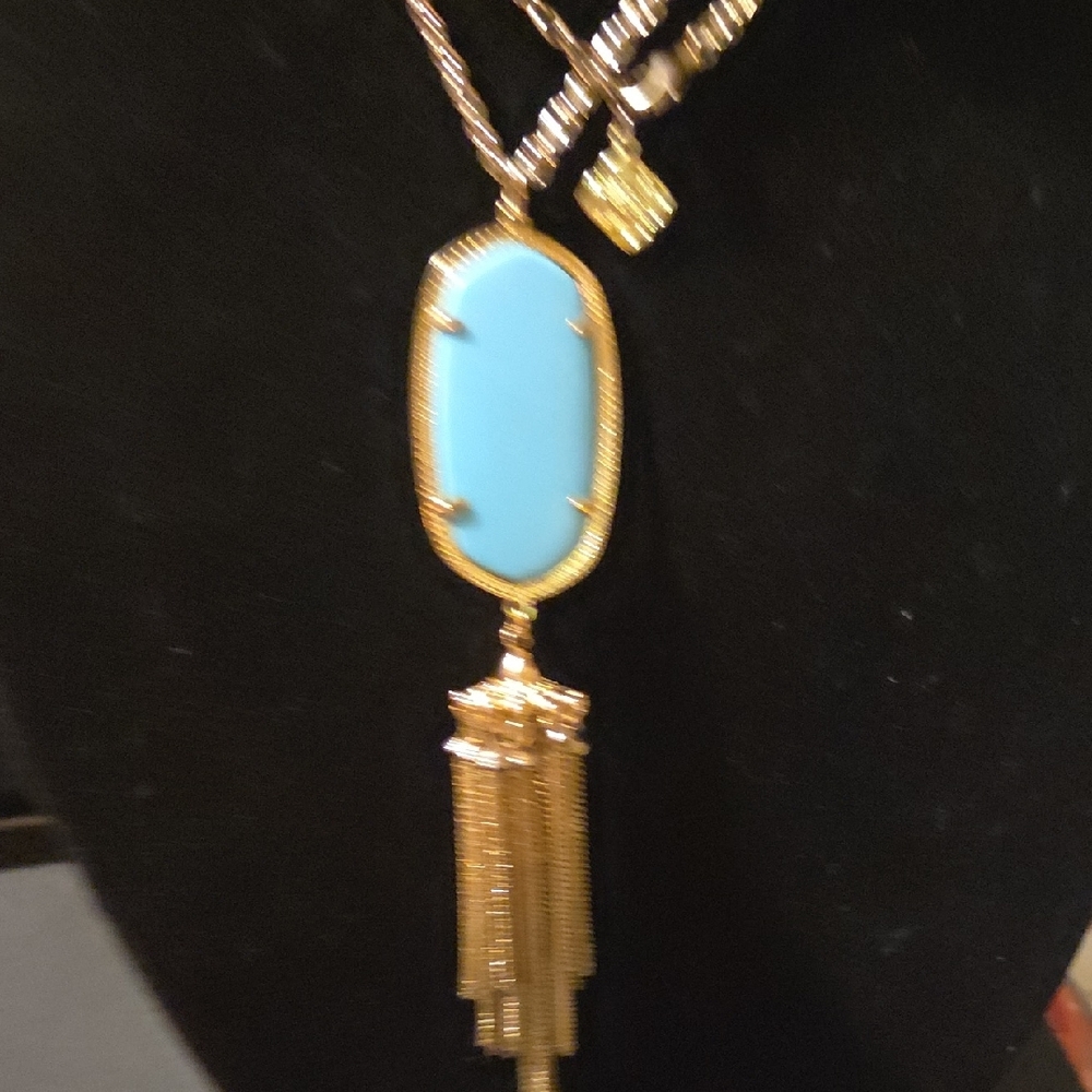 🤑SOLD😇Kendra Scott Rayne Turquoise Magnesite Tassel Necklace in Retired - Picture 3 of 5